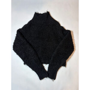 Rag & Bone The Dillon Shaggy Sweater Black Fuzzy Textured Turtleneck Cozy M